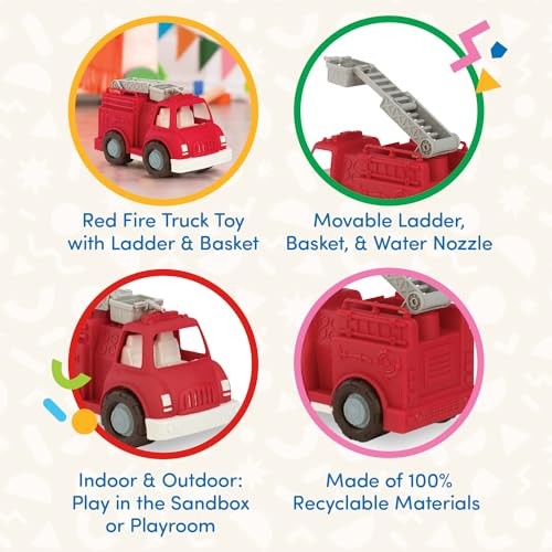 Red Classic Fire Truck Toy with Moveable Ladder and Basket Wheels