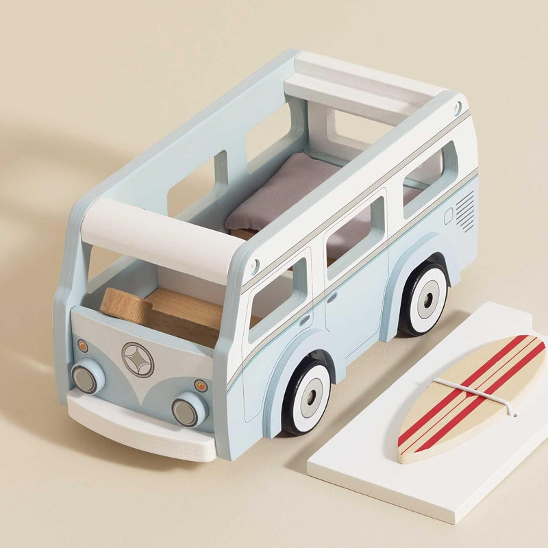 Wooden Holiday Camper Toy with Detachable Surfboard for Children Aged 3 and Up