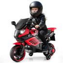 Red 6V Kids Motorcycle with Training Wheels, Horn, Music, and Headlight for Ages 3+