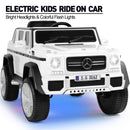 White 12V Electric Ride-On Car for Kids with 3 Speeds, Music, LED Lights, MP3, and Remote Control