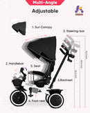 KRIDDO TC008 7-in-1 Push Tricycle with Parental Steering Handle for Ages 1.5 to 5 Years