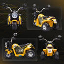 3-Wheel Yellow Toddler Motorcycle with Headlights and Horn Sounds
