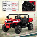 12V Electric Dump Truck with Functional Dump Bed, Safety Belt, and Secure Locking Doors in Red