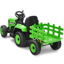 Honeyjoy 12V Green Ride-On Tractor with Trailer, Ground Loader, Remote Control, and Lights for Kids
