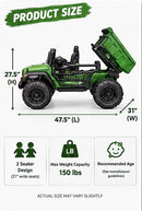 Hikiddo JC222 Green 24V Electric Dump Truck for Kids - 2-Seater with Remote Control
