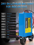 24V 5Ah Lithium-Ion Battery for Children's Ride-On Toys with 29.4V 1A Charger, Single Pack