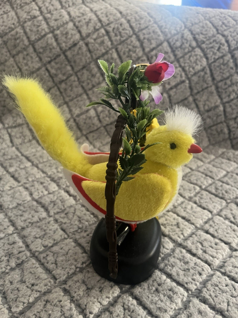 Battery-Operated Yellow Singing Bird Toy with Clap-Activated Sound, Chain, and Perch