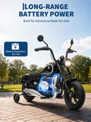 24V Children’s Electric Motorcycle with Training Wheels and Speed Regulation, Supports Up to 143lbs