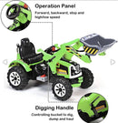 Glacer Green & Black 12V Battery-Powered Kids Ride-On Tractor with Front Loader Excavator