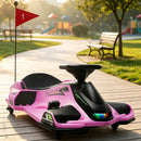 12V Pink Electric Drift Go Kart for Kids with Music Lights and Gentle Start