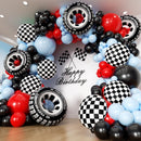 Race Car Balloon Arch Decoration Set with 200 Pieces in Checkered Black, Red, and Blue