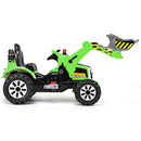 12V Battery Operated Green Ride-On Excavator Truck with Front Loader Digger