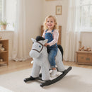 Gray Plush Rocking Horse Ride-On Toy with Realistic Neigh Sound