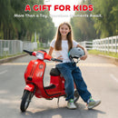 24V Electric Motorcycle for Kids with 3 Speeds, Rear Suspension, and LED Lights in Red
