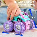 Girls' Friction Powered Pull Back Motorized Car Toy Set with Crash and Flip Features
