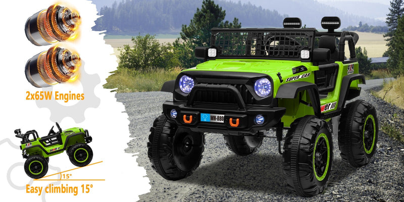 12V Electric 4-Wheel Kids Ride-On Truck with Remote Control and 2 Seats, Green