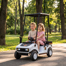 Qaba 24V White Golf Cart for Kids, 2WD 2-Seater with Remote Control, Sunshade, and Storage