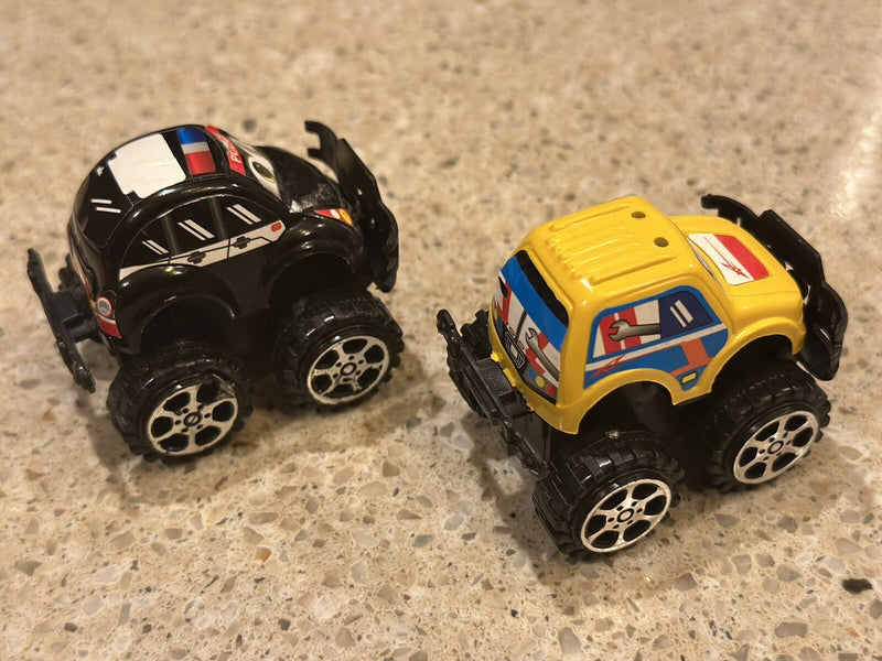 Set of 2 Micro Pull-Back Cars 2-Inch – Yellow SUV Racer & Black Police Car