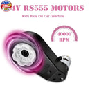 24V RS555 High-Speed Motor Gearbox Set for Ride-On Toys - 40000RPM (2 Pack)