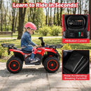 Red 12V Kids ATV Quad with Dual Speeds, Spring Suspension, LED Lights, and Music