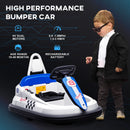 White 6V Kids Bumper Car with 360° Spin, LED Lights, Music, and Horn