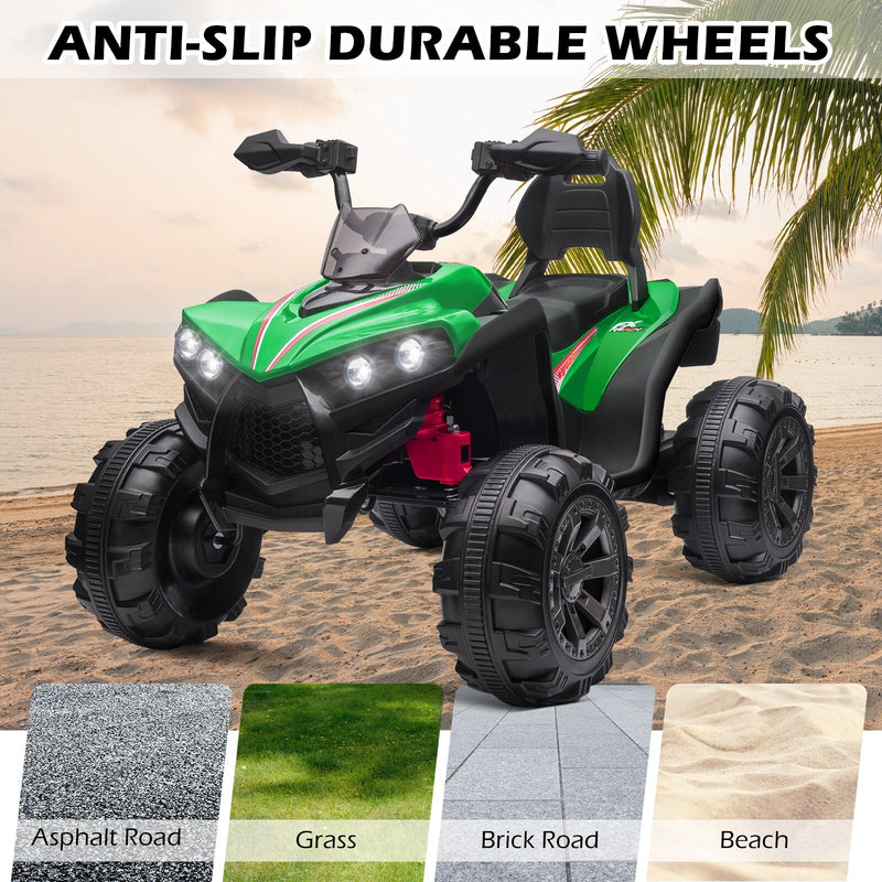 12V Kids Electric Ride-On Off-Road ATV Quad Car Toy with 2 Speeds and LED Lights Green