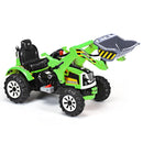 12V Battery Operated Green Ride-On Excavator Truck with Front Loader Digger