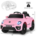 12V Licensed Pink Volkswagen Beetle Ride-On Car for Kids with Music & Remote Control