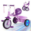 Compact Toddler Trike with Illuminated Wheels and Storage Basket for Ages 2-5 - Purple