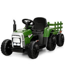Kids' Electric Dark Green 12V Tractor with Removable Trailer