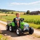 Green 12V Electric Tractor with Trailer and 25W Dual Motors