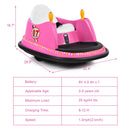 Pink 6V Remote Control Bumper Car Toy for Kids with 360° Spin Fun