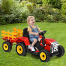 Honeyjoy 12V Red Kids Ride-On Tractor with Trailer, Remote Control, and Lights