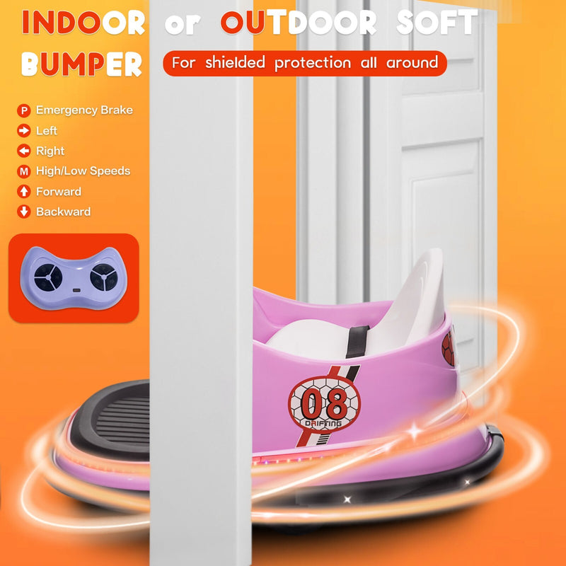 6V Kids Ride-On Bumper Car with Remote Control, 360° Spin and Flashing Lights for Toddlers