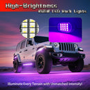 4-Pack RGBW LED Rock Lighting for UTVs, ATVs, Golf Carts, RZRs, SXSs, Trucks, and Jeeps