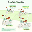 Bautia 5-in-1 Balance Bike Tricycle for Kids Aged 1-4 in Mint Green with No Parent Steering