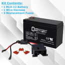 12V Power Wheels Ride-On Toy 9Ah Battery and Harness Replacement Kit