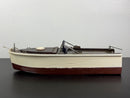 Classic Lang Craft Brown & White Wooden Toy Motorboat with Unused Engine and Original Box