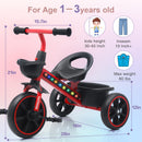Youthkkee Red 3-Wheel Tricycle for Kids Aged 1-3 with LED Lights and Storage Basket