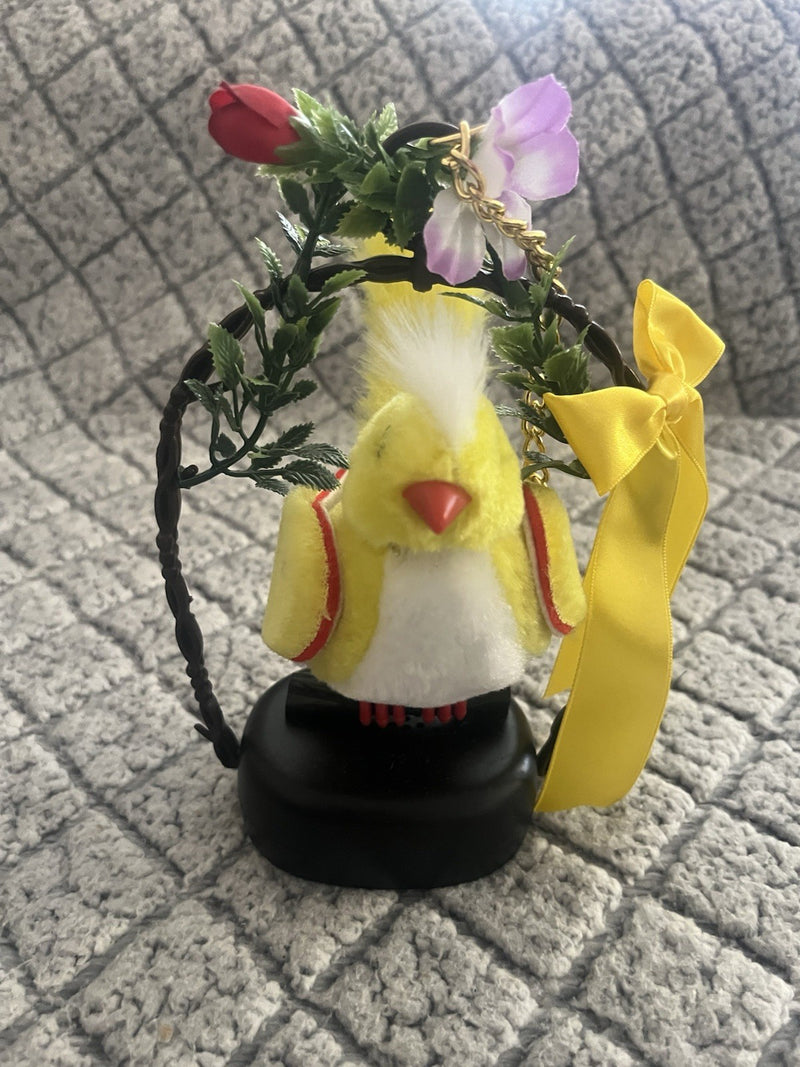 Battery-Operated Yellow Singing Bird Toy with Clap-Activated Sound, Chain, and Perch
