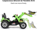 Glacer Green & Black 12V Battery-Powered Kids Ride-On Tractor with Front Loader Excavator