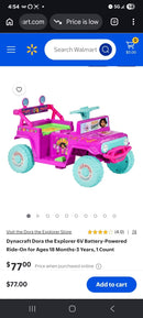 Dora Electric Ride-On Jeep for Kids 18 Months and Up (Cosmetic Wheel Crack)