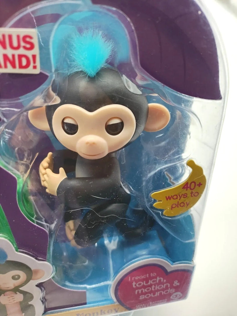 Interactive Baby Monkey Toy – Black with Blue Hair, Finger Sensing and Playful Sounds