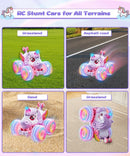 Ayiaum Pink and Purple Unicorn RC Car with Lights, 4.01 inches
