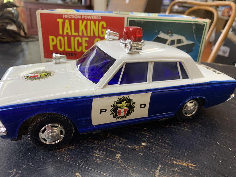 Vintage Battery Operated English Talking Police Car with Box