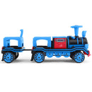 Blue 12V Electric 2-Seater Train with Carriage, Music, Lights, and Dual Speed