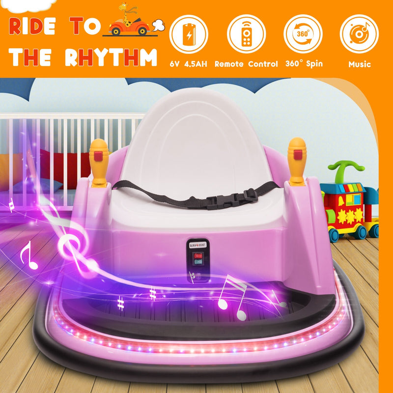 6V Kids Ride-On Bumper Car with Remote Control, 360° Spin and Flashing Lights for Toddlers