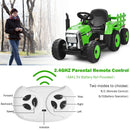Honeyjoy 12V Green Ride-On Tractor with Trailer, Ground Loader, Remote Control, and Lights for Kids