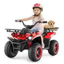 Red 12V Kids ATV Quad with Dual Speeds, Spring Suspension, LED Lights, and Music