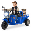 12V Children’s 3-Wheel Motorcycle with Trailer, Shovel, Dual 75W Motors, and Two Speed Settings
